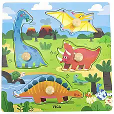 Puzzle din lemn cu buton „Dinozauri..