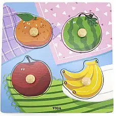 Puzzle din lemn cu buton „Fructe”..