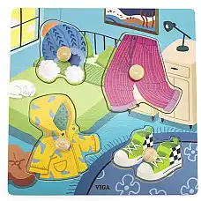 Puzzle din lemn cu buton „Haine”..