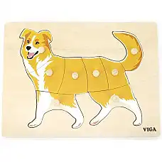 Деревянный Montessori пазл с кнопко..