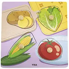 Puzzle din lemn cu buton „Legume”..