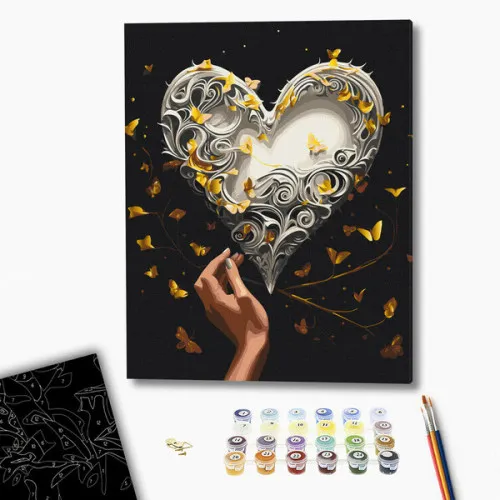 Pictură pe numere 40*50 сm (pânză neagră/fără cutie) – Dansul fluturilor