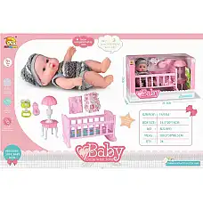 Кукла пупс с кроваткой и аксессуара..