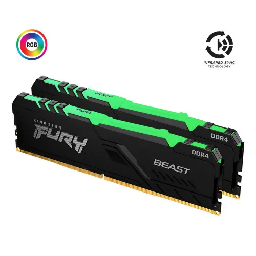 16GB DDR4-3600MHz  Kingston FURY Beast RGB (Kit of 2x8GB) (KF436C17BBAK2/16), CL17, 1.35V, Black