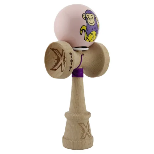 "Kendama Super Sticky X Original", металлический подшипник, веревка 62/65 см, King size 7.5 x 6 x 18 см , "Обезьянка", розовая