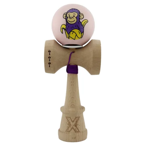 "Kendama Super Sticky X Original", металлический подшипник, веревка 62/65 см, King size 7.5 x 6 x 18 см , "Обезьянка", розовая