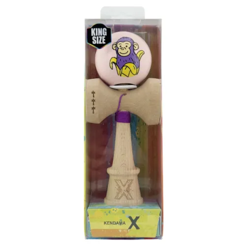 "Kendama Super Sticky X Original", металлический подшипник, веревка 62/65 см, King size 7.5 x 6 x 18 см , "Обезьянка", розовая