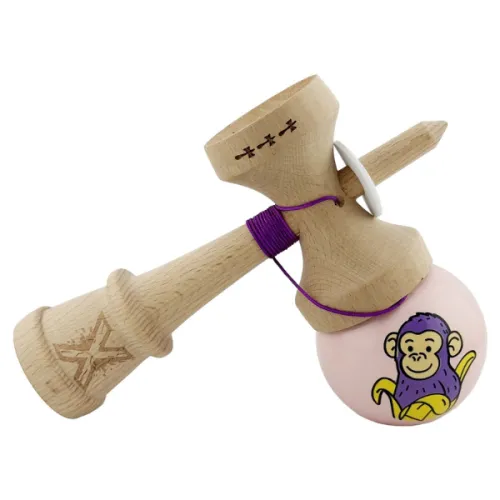 "Kendama Super Sticky X Original", металлический подшипник, веревка 62/65 см, King size 7.5 x 6 x 18 см , "Обезьянка", розовая