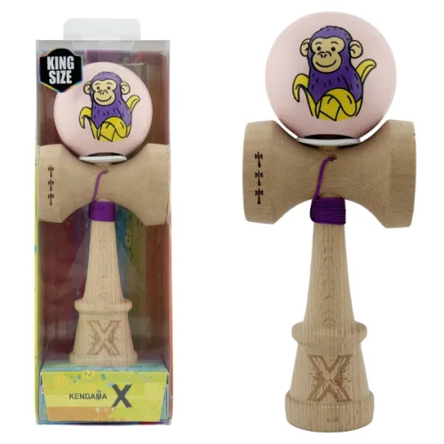 "Kendama Super Sticky X Original", металлический подшипник, веревка 62/65 см, King size 7.5 x 6 x 18 см , "Обезьянка", розовая
