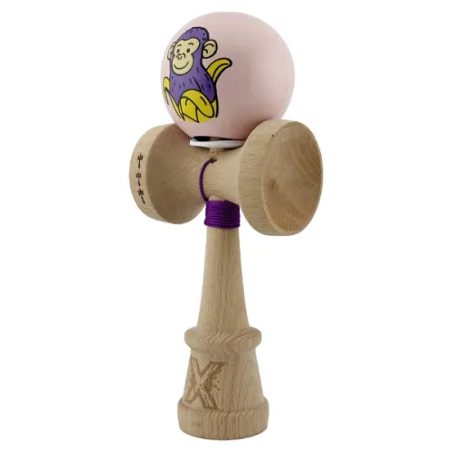 "Kendama Super Sticky X Original", металлический подшипник, веревка 62/65 см, King size 7.5 x 6 x 18 см , "Обезьянка", розовая