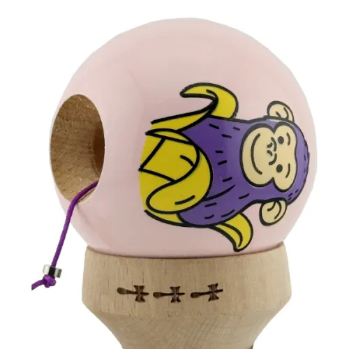 "Kendama Super Sticky X Original", металлический подшипник, веревка 62/65 см, King size 7.5 x 6 x 18 см , "Обезьянка", розовая