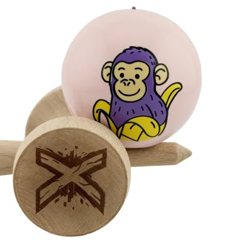 "Kendama Super Sticky X Original", металлический подшипник, веревка 62/65 см, King size 7.5 x 6 x 18 см , "Обезьянка", розовая