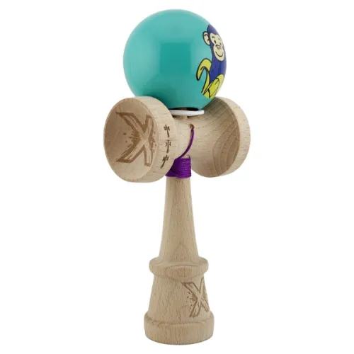 "Kendama Super Sticky X Original", металлический подшипник, веревка 62/65 см, King size 7.5 x 6 x 18 см , "Обезьянка", бирюзовая