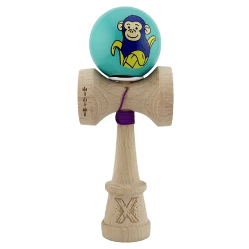 "Kendama Super Sticky X Original", металлический подшипник, веревка 62/65 см, King size 7.5 x 6 x 18 см , "Обезьянка", бирюзовая