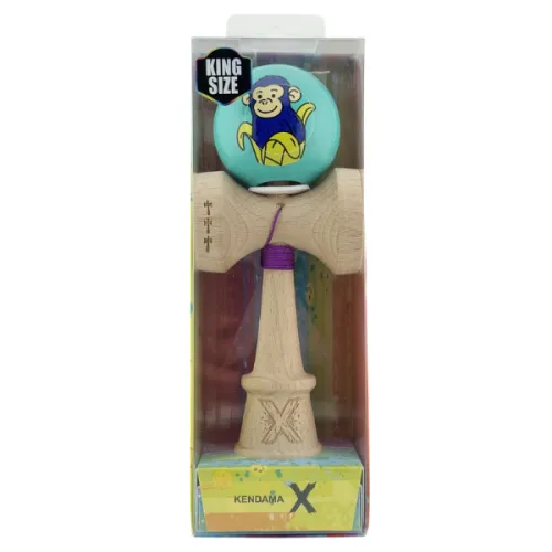 "Kendama Super Sticky X Original", металлический подшипник, веревка 62/65 см, King size 7.5 x 6 x 18 см , "Обезьянка", бирюзовая