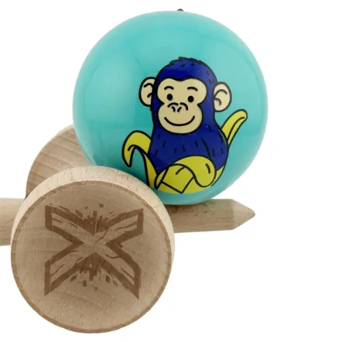 "Kendama Super Sticky X Original", металлический подшипник, веревка 62/65 см, King size 7.5 x 6 x 18 см , "Обезьянка", бирюзовая