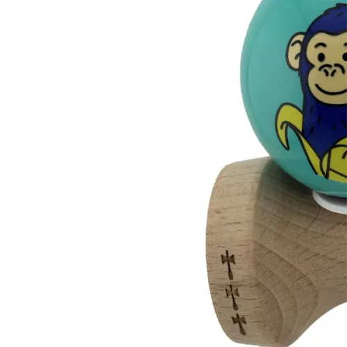 "Kendama Super Sticky X Original", металлический подшипник, веревка 62/65 см, King size 7.5 x 6 x 18 см , "Обезьянка", бирюзовая