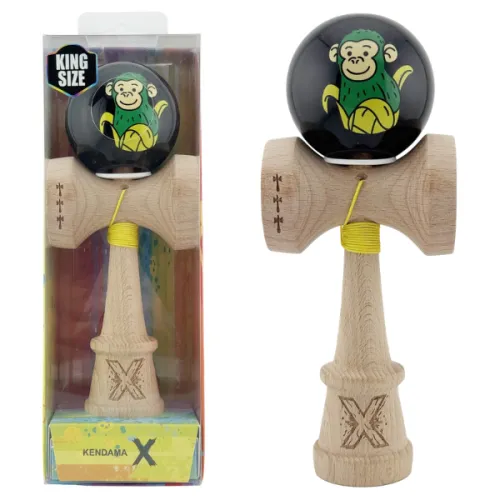 "Kendama Super Sticky X Original", металлический подшипник, веревка 62/65 см, King size 7.5 x 6 x 18 см , "Обезьянка", черная