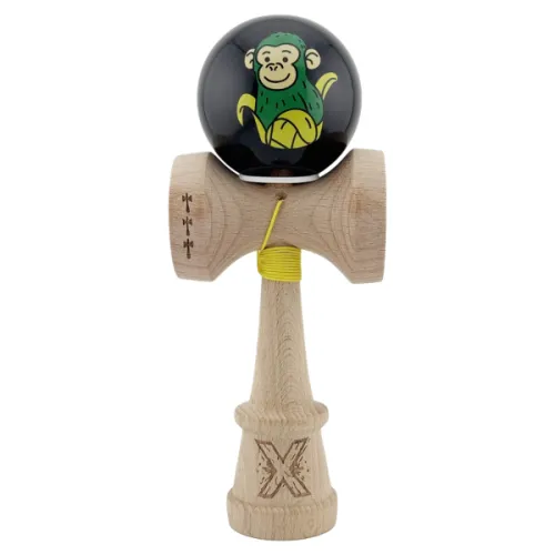"Kendama Super Sticky X Original", металлический подшипник, веревка 62/65 см, King size 7.5 x 6 x 18 см , "Обезьянка", черная