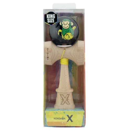 "Kendama Super Sticky X Original", металлический подшипник, веревка 62/65 см, King size 7.5 x 6 x 18 см , "Обезьянка", черная