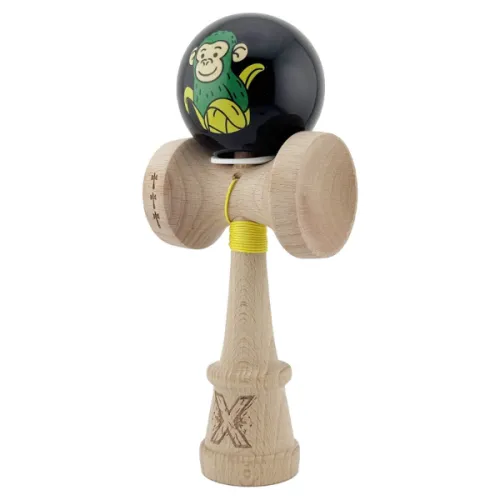 "Kendama Super Sticky X Original", металлический подшипник, веревка 62/65 см, King size 7.5 x 6 x 18 см , "Обезьянка", черная