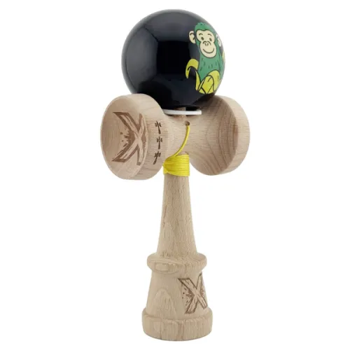 "Kendama Super Sticky X Original", металлический подшипник, веревка 62/65 см, King size 7.5 x 6 x 18 см , "Обезьянка", черная