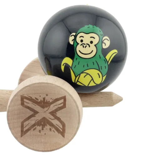 "Kendama Super Sticky X Original", металлический подшипник, веревка 62/65 см, King size 7.5 x 6 x 18 см , "Обезьянка", черная