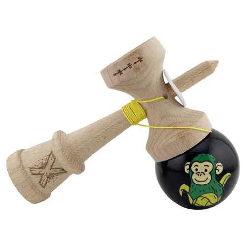 "Kendama Super Sticky X Original", металлический подшипник, веревка 62/65 см, King size 7.5 x 6 x 18 см , "Обезьянка", черная