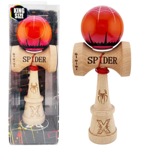 "Kendama Super Sticky X Original", металлический подшипник, веревка 62/65 см, King size 7.5 x 6 x 18 см , «Паук» красная