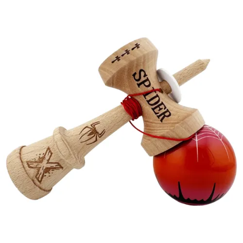 "Kendama Super Sticky X Original", металлический подшипник, веревка 62/65 см, King size 7.5 x 6 x 18 см , «Паук» красная