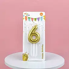 Золотая свеча цифра 6..