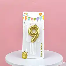 Золотая свеча цифра 9..