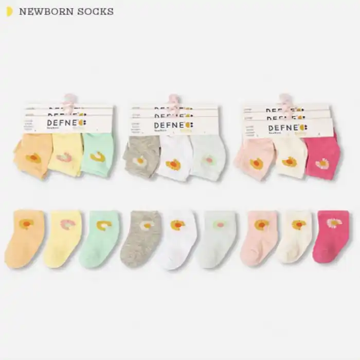 Детские носки, DEFNE, 80%Хлопок/17% Полиамид/3% Эластан, Средние, 0-6 месяцев, 3 пары, Различные Цвета