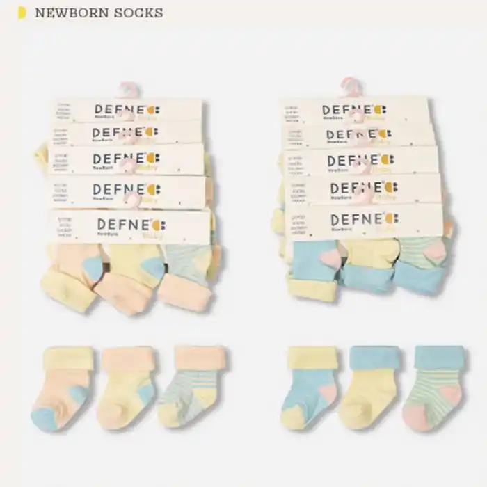 Детские носки, DEFNE, 80%Хлопок/17% Полиамид/3% Эластан, Средние, 0-6 месяцев, 3 пары, Различные Цвета