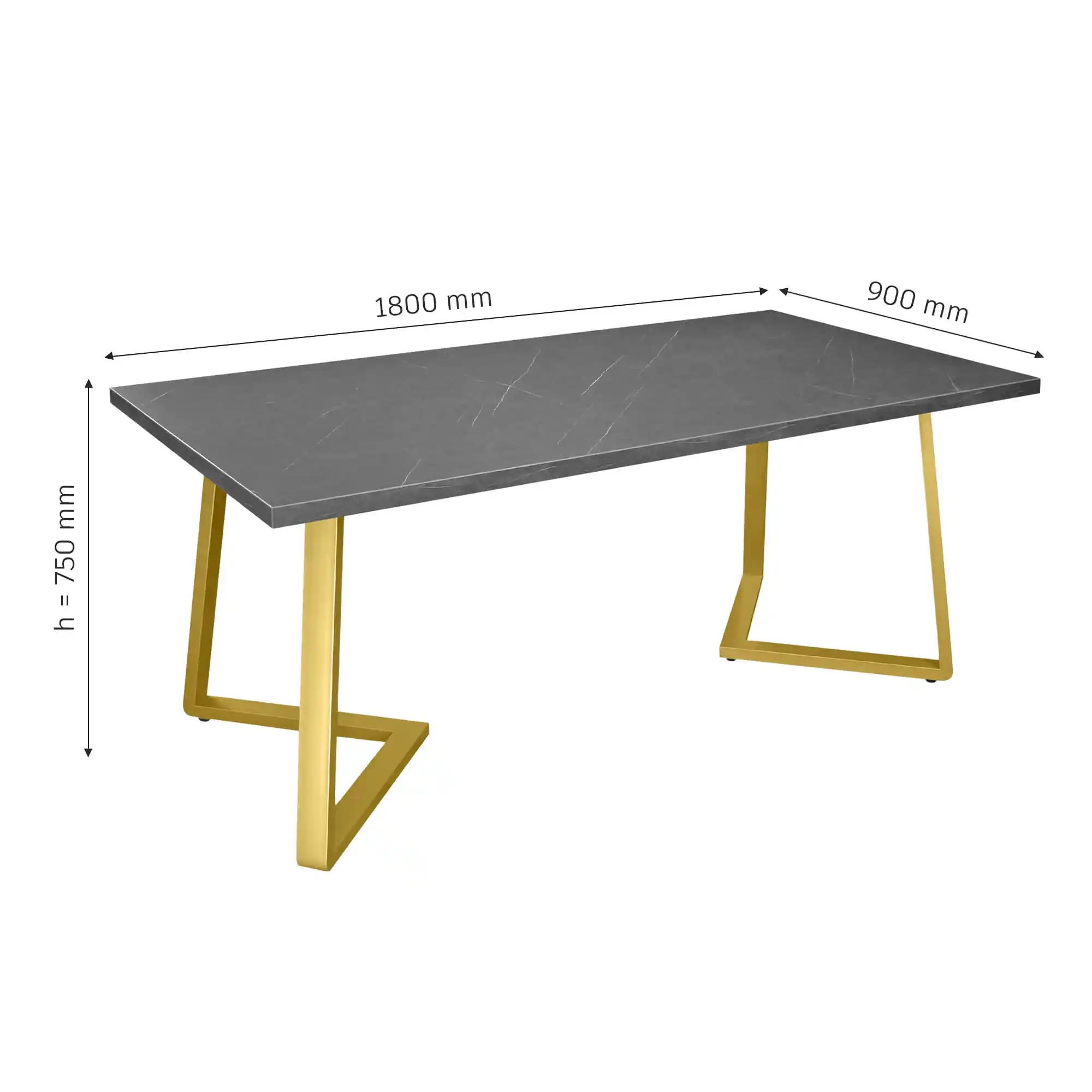 Masă FRIDA Marmură Neagră+Golden Legs 180×90