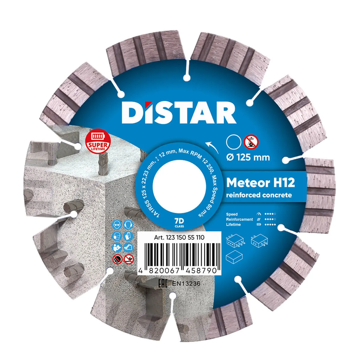 Disc diamantat DISTAR pentru beton Meteor H12 d125
