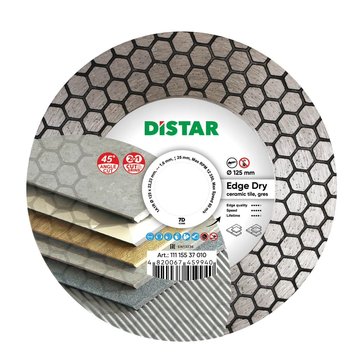 Disc diamantat DISTAR pentru placi ceramici Edge Dry d125
