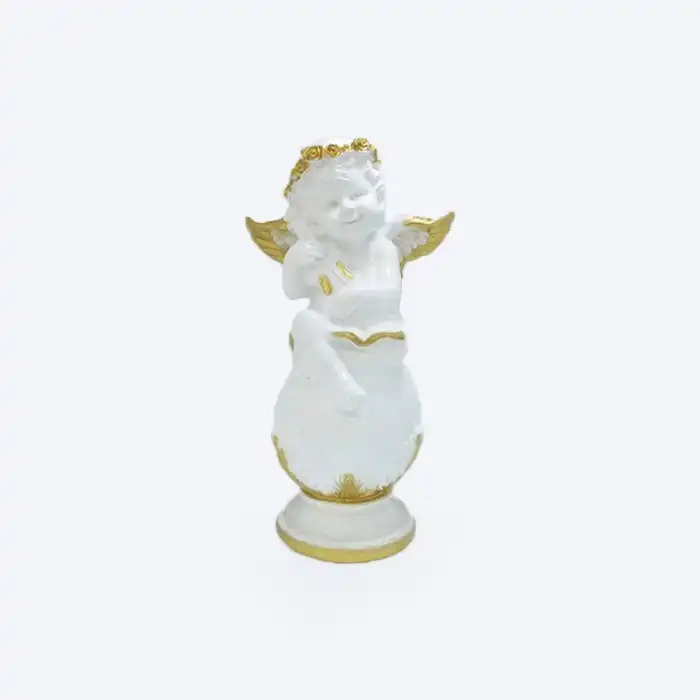 Сувенир ангел на глобусе с скрипкой, ORIENS, Белый/Золотистый, 47см, Гипс