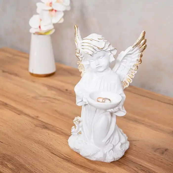 Сувенир ангел с чашей, ORIENS, Белый/Золотистый, Гипс, 32см