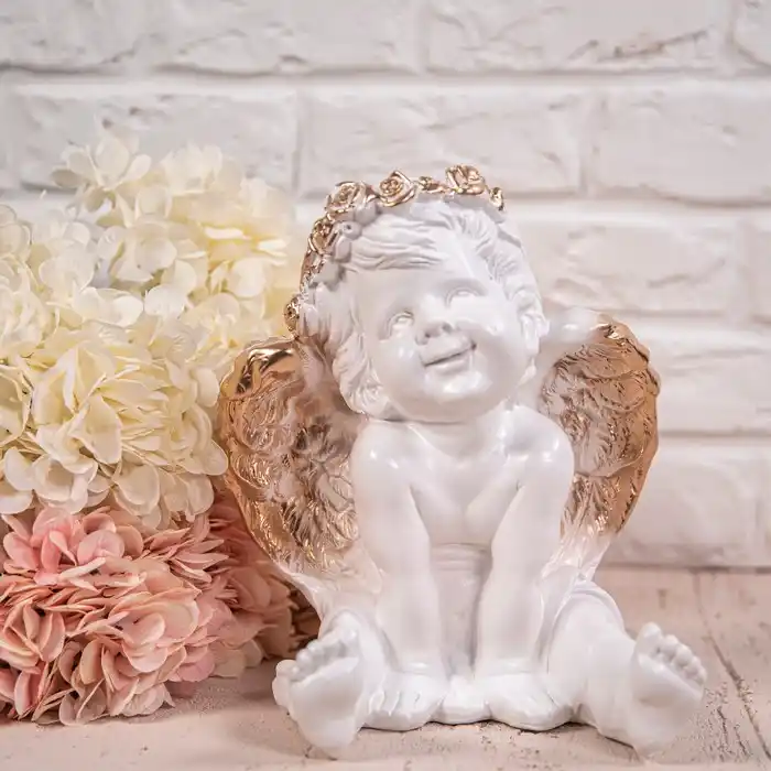 Сувенир ангел, ORIENS, Белый/Золотистый, 25см, Гипс