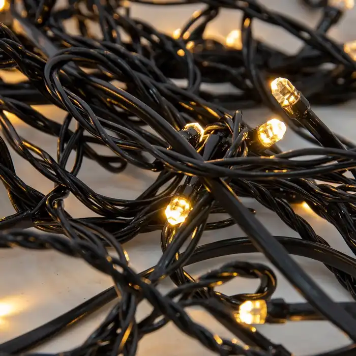 Светодиодная гирлянда, GLOBAL CHRISTMAS, 66 лампочек LED, 8м, Теплый Белый, 8 световых режимов, Чёрный, 220 B, Внутри, IP20