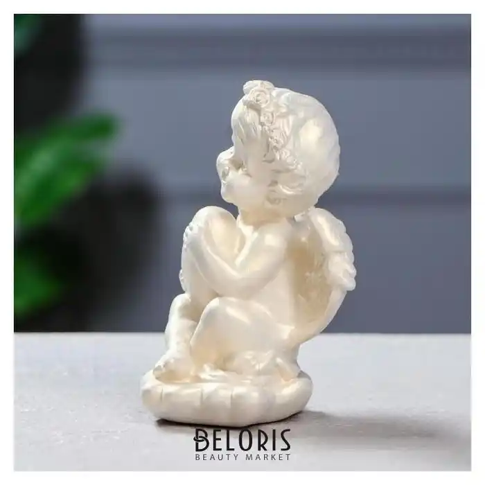 Ангел амурцик сувенир с сердцем, ORIENS, 13см, Жемчужный