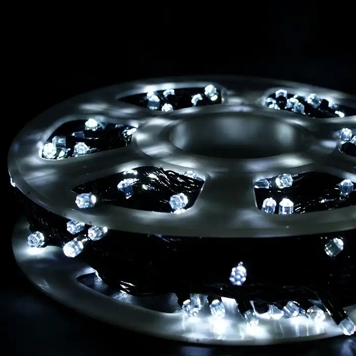 Светодиодная гирлянда, GLOBAL CHRISTMAS, 240 лампочек LED, 50м, Белый, 8 световых режимов, Чёрный, 220 B, Внутри, IP44