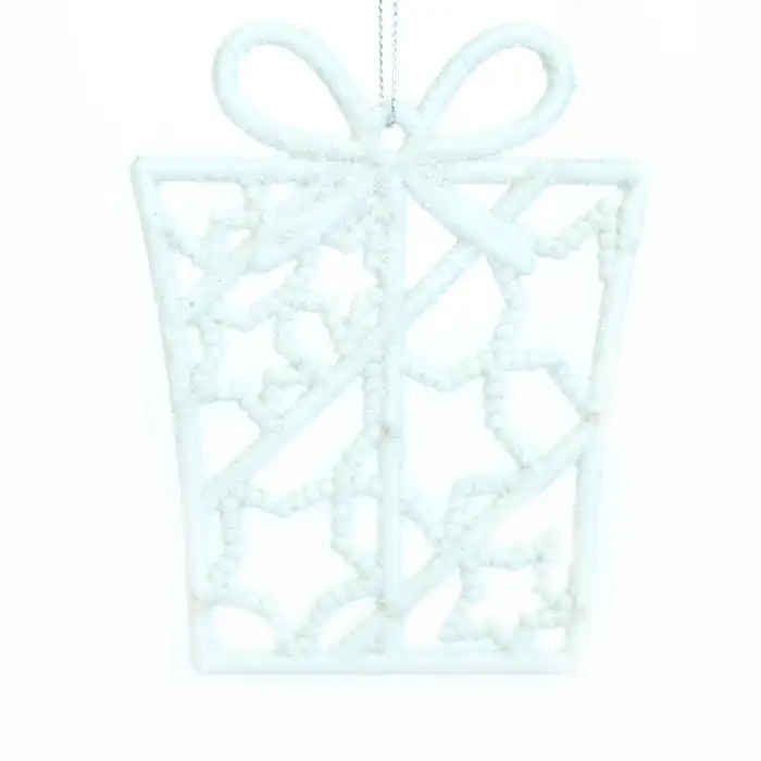 Украшение для рождество " подарок" 9.5см (2шт/набор), GLOBAL CHRISTMAS, Белый, 9.5см, Блестящий