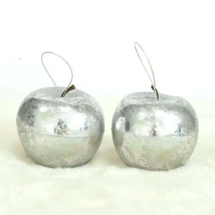 Набор 2 декоративных яблок, GLOBAL CHRISTMAS, Cеребристый