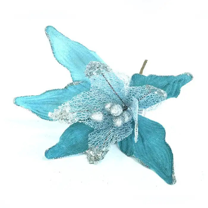 Декоративный рождественский цветок, GLOBAL CHRISTMAS, Бирюзовый, 30см