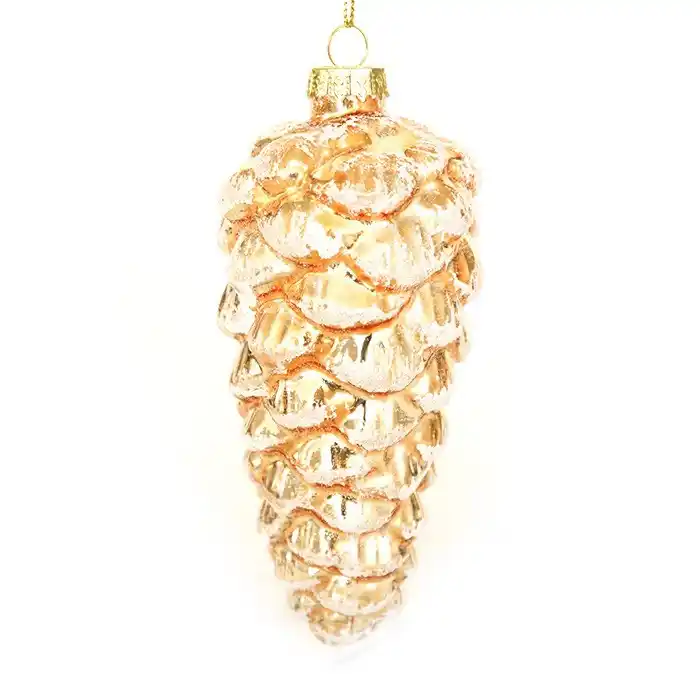 Новогоднее украшение шишка, GLOBAL CHRISTMAS, Золотистый, 10см, Стекло