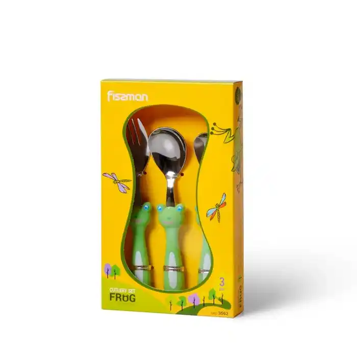 Набор 3 столовых прибора, FISSMAN, Нержавеющая Сталь/Пластик, Для детей, Зеленый