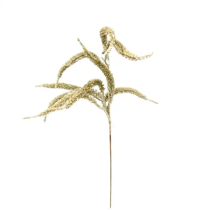 Декоративная новогодняя ветка, GLOBAL CHRISTMAS, Шампань, Блестки, 50см