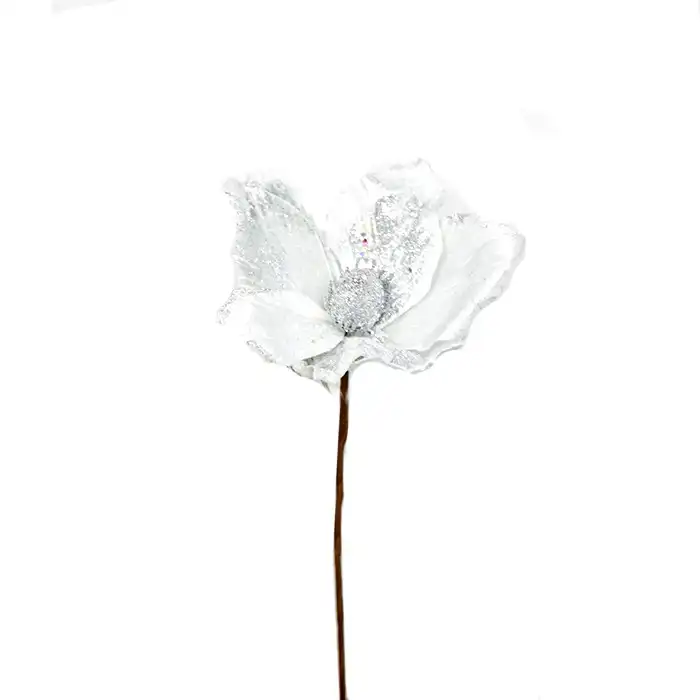 Рождественский декоративный цветок, GLOBAL CHRISTMAS, Cеребристый, 25см